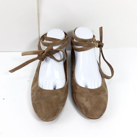 Madewell Women's April Ankle Wrap Flat Suede Leather Taupe Lace Up Flats Us9,5 - Picture 5 of 14